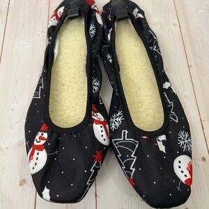 Shien Black Christmas Snowman Sherpa‎ base Ballet Flat Shoes Size 41 or US 10
